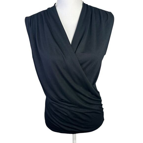 Banana Republic Black Wrap Effect Ruched Blouse Size Small Modal Poly Blend - Picture 1 of 10